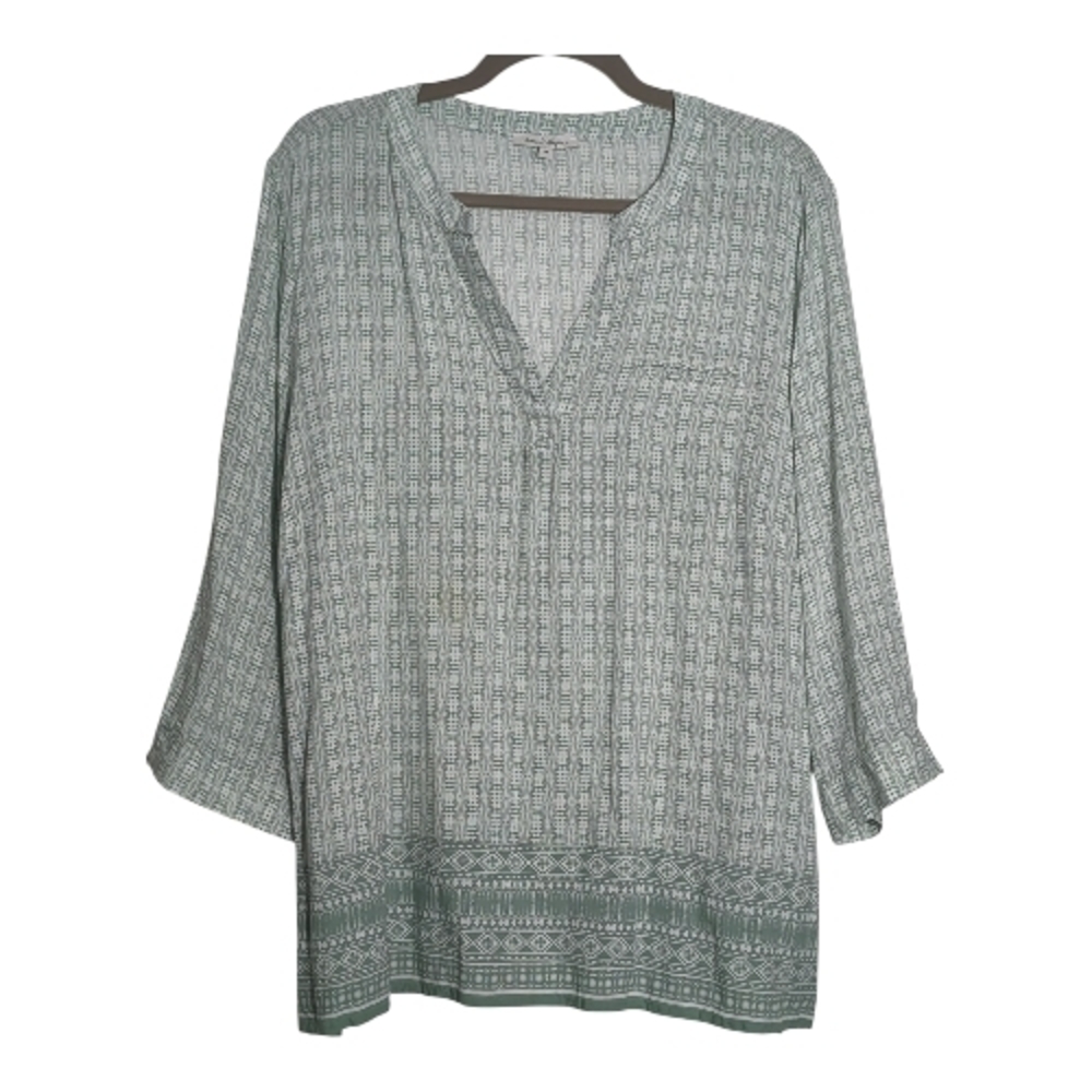 Rose & Rhyme 1X Green Women's Boho Casual Tunic Blouse Lightweight Coastal
